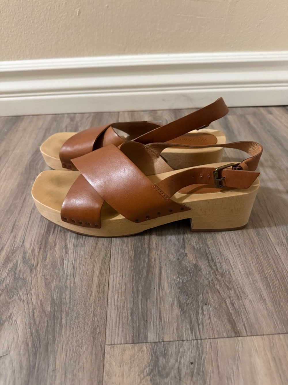 Madewell Brown Leather Clog Sandals with Slingback Strap